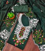 Dark green embroidered chanderi cotton salwar suit material