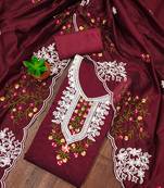 Maroon floral embroidered chanderi cotton salwar suit material