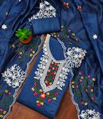 Royal Blue floral embroidered chanderi cotton salwar suit material