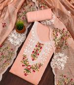 Peach floral embroidered chanderi cotton salwar suit material