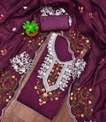 Purple floral embroidered chanderi cotton salwar suit material