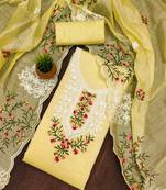 Yellow floral embroidered chanderi cotton salwar suit material