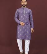 Purple embroidered silk straight kurta