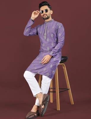 Purple embroidered silk straight kurta 2