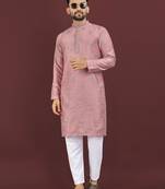 Pink embroidered silk straight kurta