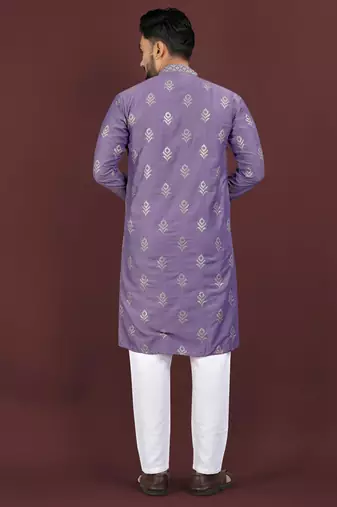 Purple embroidered silk straight kurta