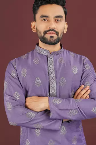 Purple embroidered silk straight kurta