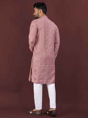 Pink embroidered silk straight kurta 3