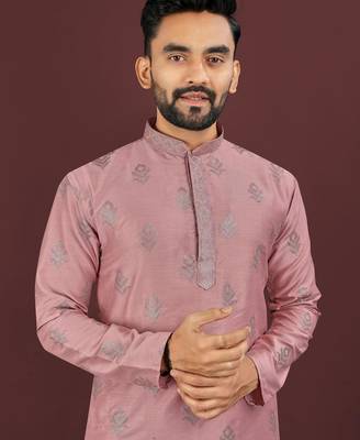 Pink embroidered silk straight kurta 4