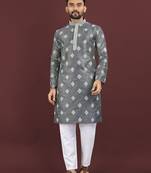 Grey embroidered silk straight kurta