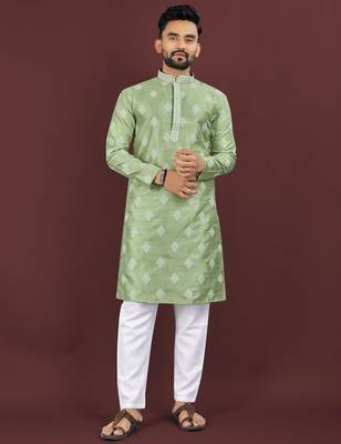 Green embroidered silk straight kurta 1