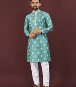 Blue embroidered silk straight kurta