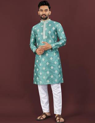 Blue embroidered silk straight kurta 2