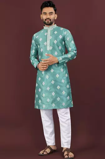 Blue embroidered silk straight kurta