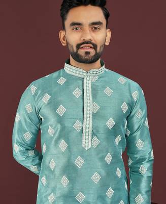 Blue embroidered silk straight kurta 4