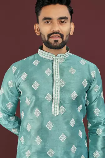 Blue embroidered silk straight kurta