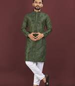 Green embroidered silk straight kurta
