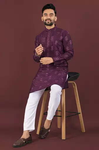 Purple embroidered silk straight kurta