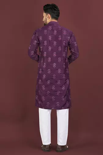 Purple embroidered silk straight kurta