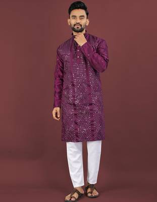 Puple embroidered silk straight kurta 1