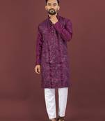 Puple embroidered silk straight kurta
