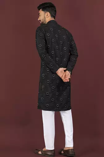 Black embroidered silk straight kurta