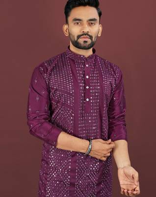 Puple embroidered silk straight kurta 4