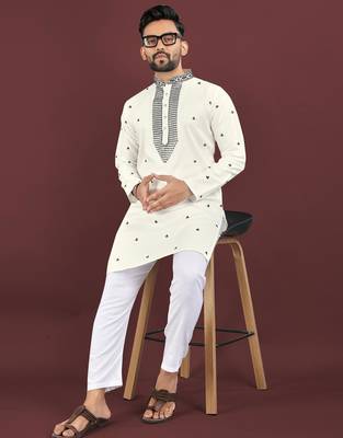 White embroidered silk blend straight kurta 2