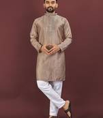 Brown embroidered silk straight kurta