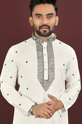 White embroidered silk straight kurta