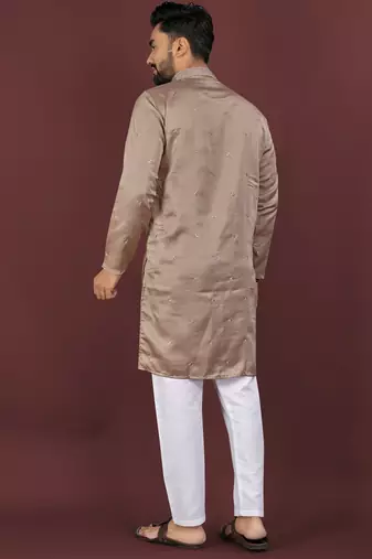 Brown embroidered silk straight kurta
