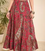 Pink cotton paisley printed lace long-line skirt