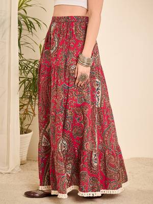 Pink cotton paisley printed lace long-line skirt 3