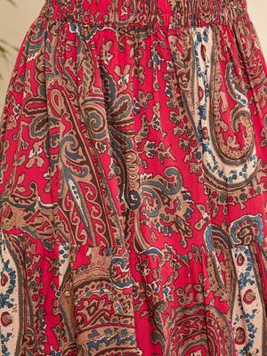 Pink cotton paisley printed lace long-line skirt 5