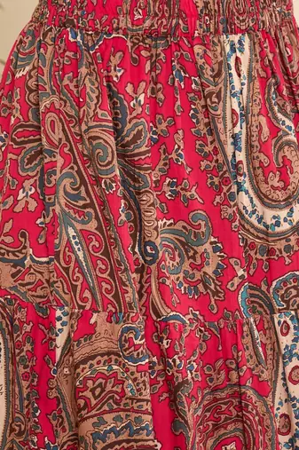 Pink cotton paisley printed lace long-line skirt