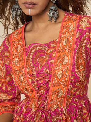 pink cotton  printed bodered peplum top 5