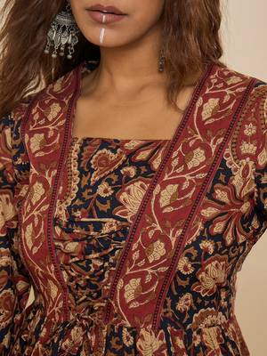 navy blue cotton  printed bodered peplum top 5