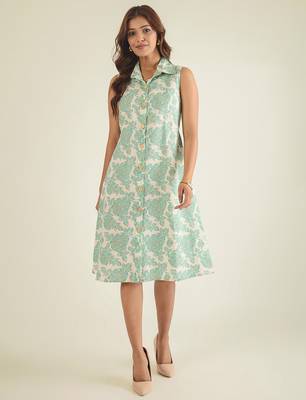 Off-white & green cotton floral  print shirt dress 1