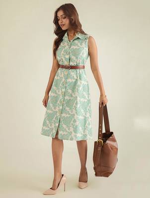 Off-white & green cotton floral  print shirt dress 2