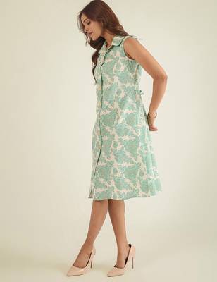 Off-white & green cotton floral  print shirt dress 3