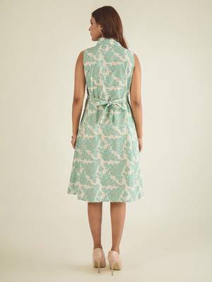 Off-white & green cotton floral  print shirt dress 4