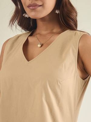 Beige cotton poplin lace detailed tunic with pant co-ord set 4