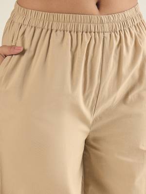 Beige cotton poplin lace detailed tunic with pant co-ord set 5