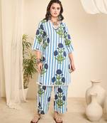 White striped floral printed cotton co-ord set