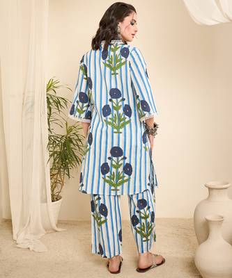 White striped floral printed cotton co-ord set 4