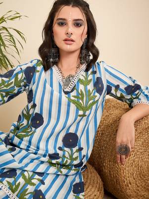 White striped floral printed cotton co-ord set 5