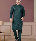 Green pure silk with embroidery and sequence work kurta pyjama for mens wear