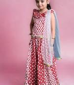 Three piece cotton block print red and white traditional lehenga/chaniya choli dupatta set for girls