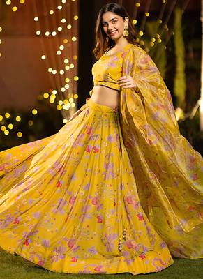 Yellow Digital Print Silk Lehenga 2