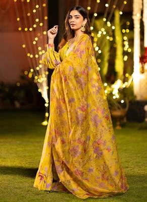 Yellow Digital Print Silk Lehenga 3